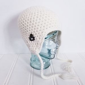 Empyre Crochet Cream Off-White Knit Tassel Beanie Hat Womens Unisex